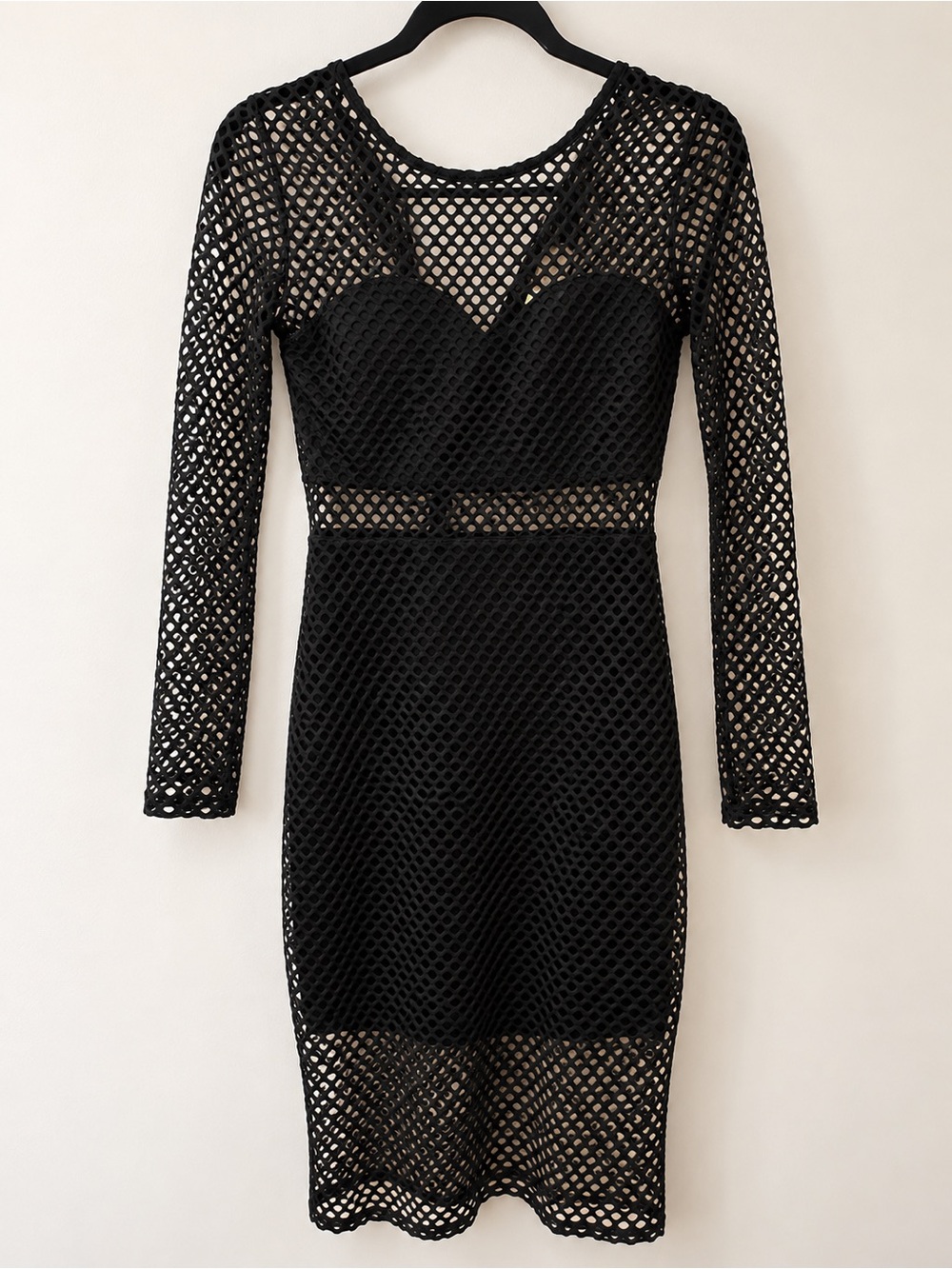 Black Mesh Long-Sleeve Bodycon Dress